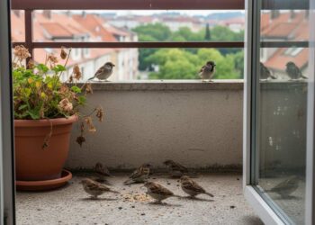 Spatzen auf dem Balkon