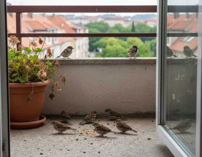 Mehr über den Artikel erfahren Spatzenabwehr auf dem Balkon: Was funktioniert und was nicht